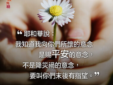 “耶和華說：我知道我向你們所懷的意念是賜平安的意念，不是降災禍的意念，要叫你們末後有指望。 ”聖經–先知耶利米的記載