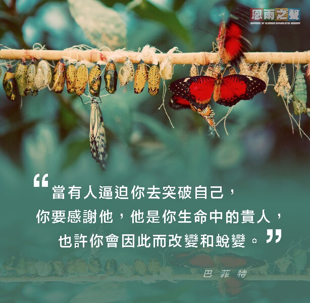 “當有人逼伯你去突破自己，你要感謝他，他是你生命中的貴人，也許你會因此而改變和銳變。” — 巴菲特